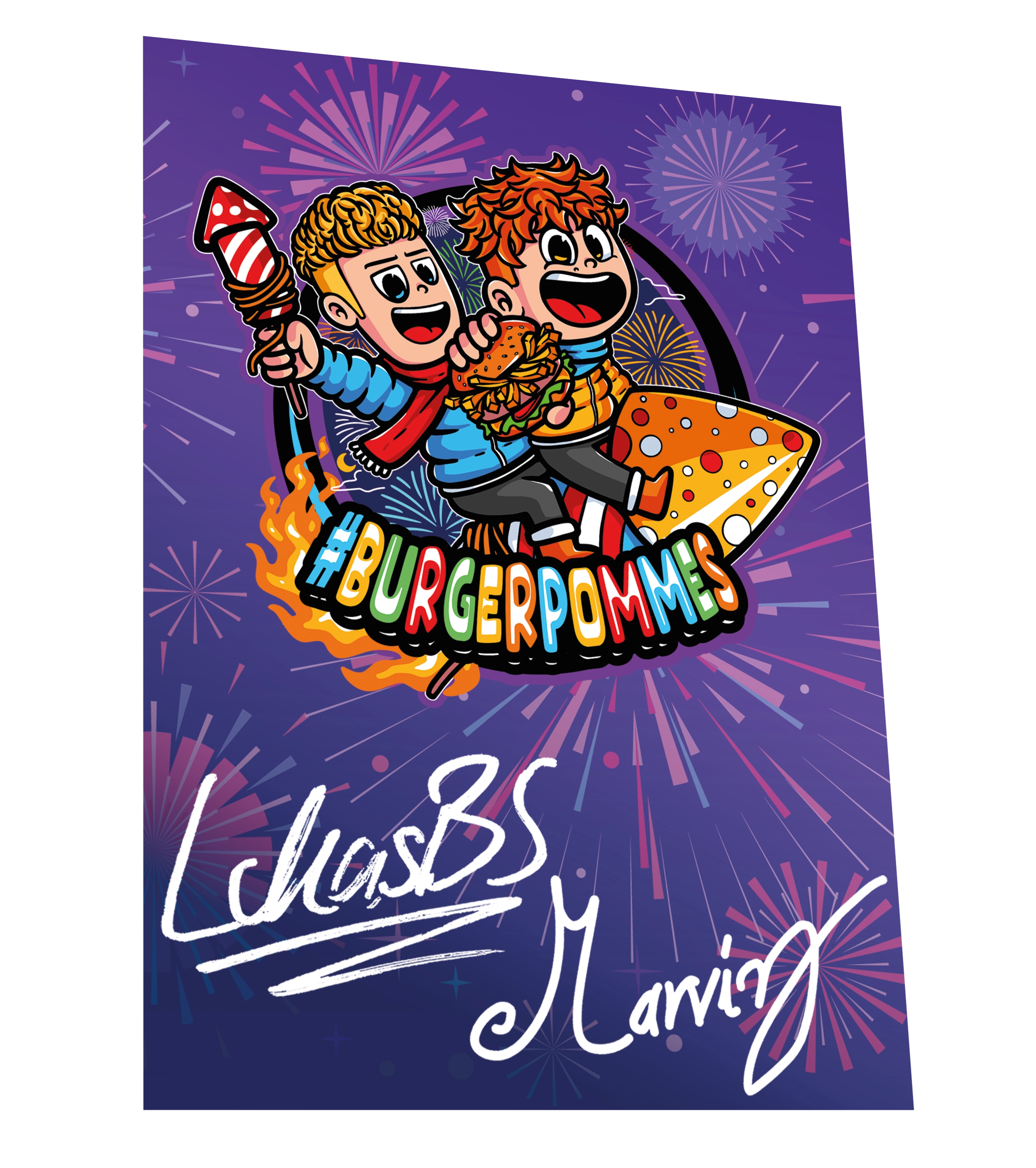 #BURGERPOMMES Silvester Bundle - T-Shirt + bestickte Mütze + Tischkalender + Autogrammkarte