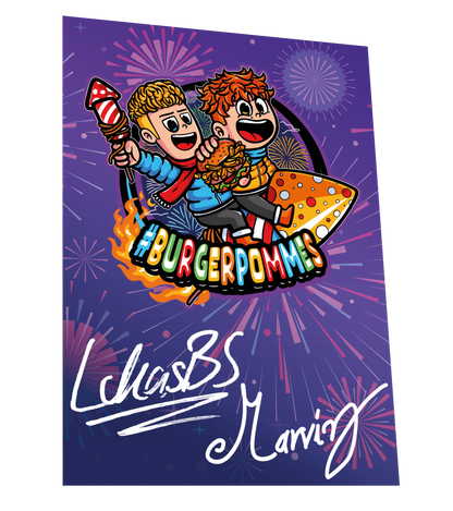 #BURGERPOMMES Silvester Bundle - T-Shirt + bestickte Mütze + Tischkalender + Autogrammkarte