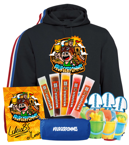 #BURGERPOMMES - Strand Bundle - Hoodie + Federmäppchen + Strand Set + Wassereis + Autogrammkarte