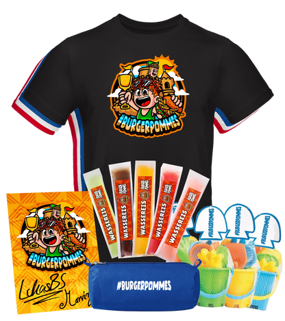 #BURGERPOMMES - Strand Bundle - T-Shirt + Federmäppchen + Strand Set + Wassereis + Autogrammkarte