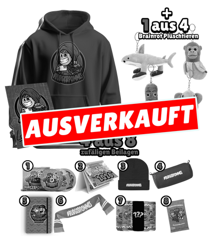 #BURGERPOMMES Hacker Mystery Bundle  - Hoodie + Autogrammkarte + Mystery Brainrot Plushi + 4 Mystery Beilagen