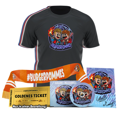 #BURGERPOMMES Disstrack Bundle - T-Shirt + Disstrack CD + Schal + Autogrammkarte + Chance auf das goldene Ticket