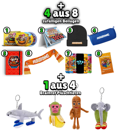 #BURGERPOMMES Hacker Mystery Bundle  - Hoodie + Autogrammkarte + Mystery Brainrot Plushi + 4 Mystery Beilagen